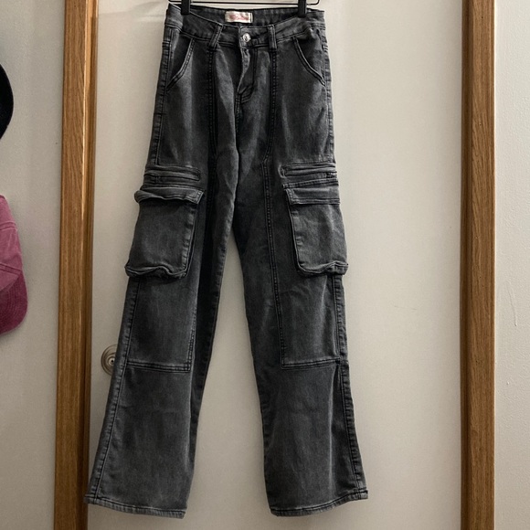 Red Bottoms Denim - Christian Louboutin Charcoal Wide Leg Jeans